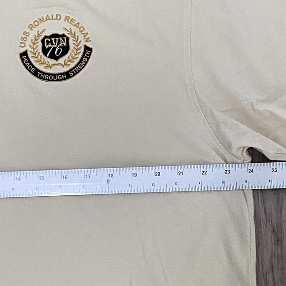 Military USS RONALD REAGAN CVN-76 Peace Through Strength Beige Polo Shirt‎ XL - Picture 6 of 7